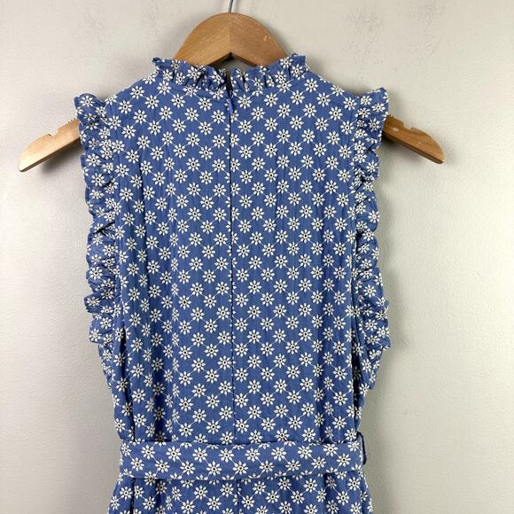 London Times Blue White Floral Daisy Eyelet Ruffle Shirt Dress 4P P4 4 Petite - Picture 9 of 13